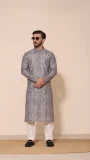 Embroidered Black Charcoal Kurta