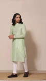 Embroidered Soft Green Kurta For Men