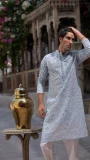 Festive Baby Blue Embroidered Kurta With Mirror Work And Back Motif