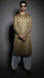 Front Embroidered Flaxen Kurta For Men