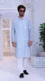 Fully Embroidered Baby Blue Kurta With Mirror Work