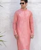 Peachy Pink Leaf Embroidered Kurta For Men