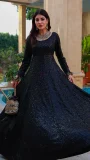 Black Sequin-Embroidered Net Peshwas with Organza Dupatta by Huma Adnan