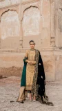 Green Jamawar Pants and Velvet Dupatta by Lajwanti
