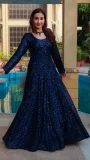 Royal Blue Embroidered Peshwas by Huma Adnan