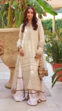 White Chiffon Chicken-Embroidered Long Shirt with Silk-Crushed Gharara