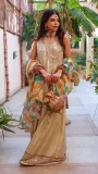 White and Gold Chiffon Shirt with Gold Palazzo