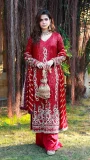 maroon 3-piece ensemble by Huma Adnan