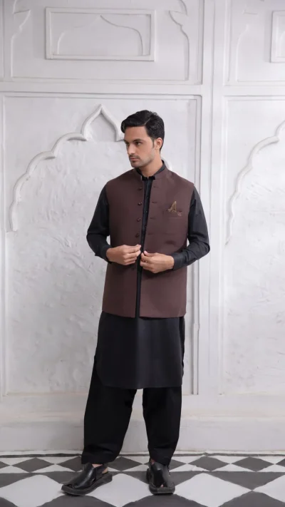 Solid Brown Mens Waistcoat