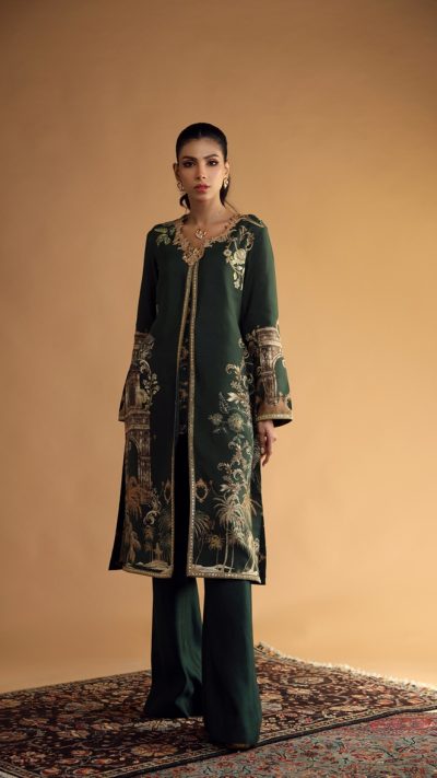 Deep Green Long Kurta Paired