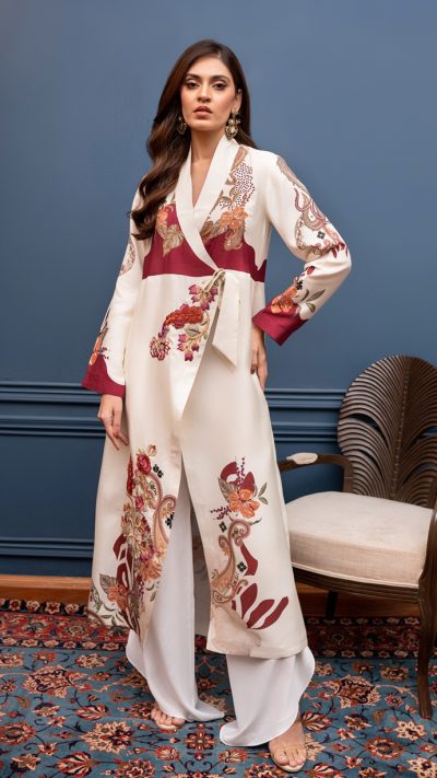 Printed Cross-Wrap Shirt with Pant