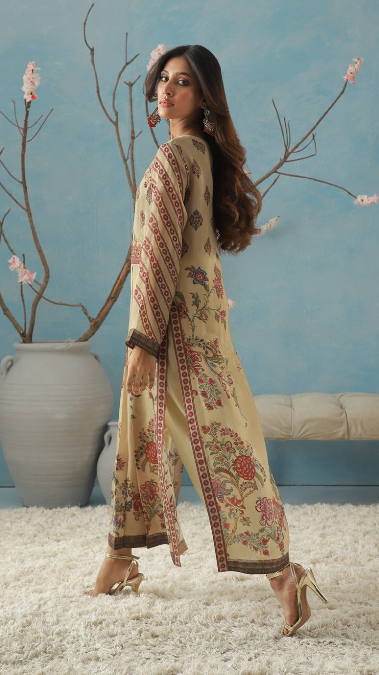 A-Line Long Shirt with Mughal Chintz Motifs