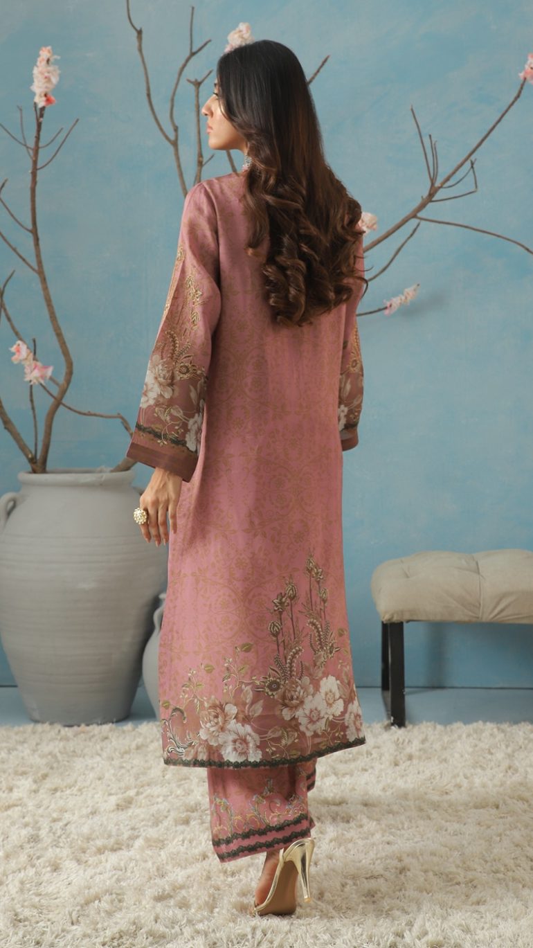 Baroque-Inspired Silk Long Shirt with Golden Zardozi