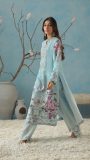Blue Gradient A-Line Shirt with Floral & Bird Prints