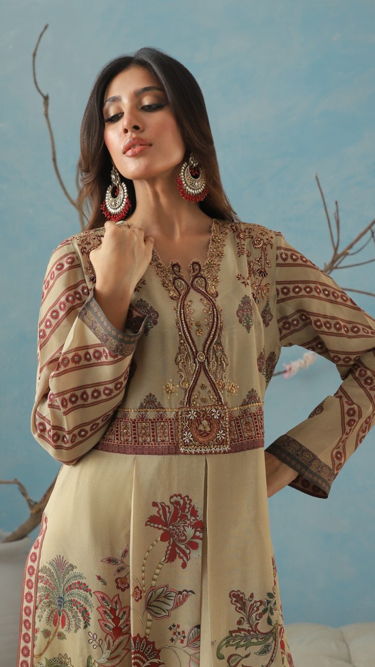 Long Shirt with Mughal Chintz Motifs & Embellished Belt