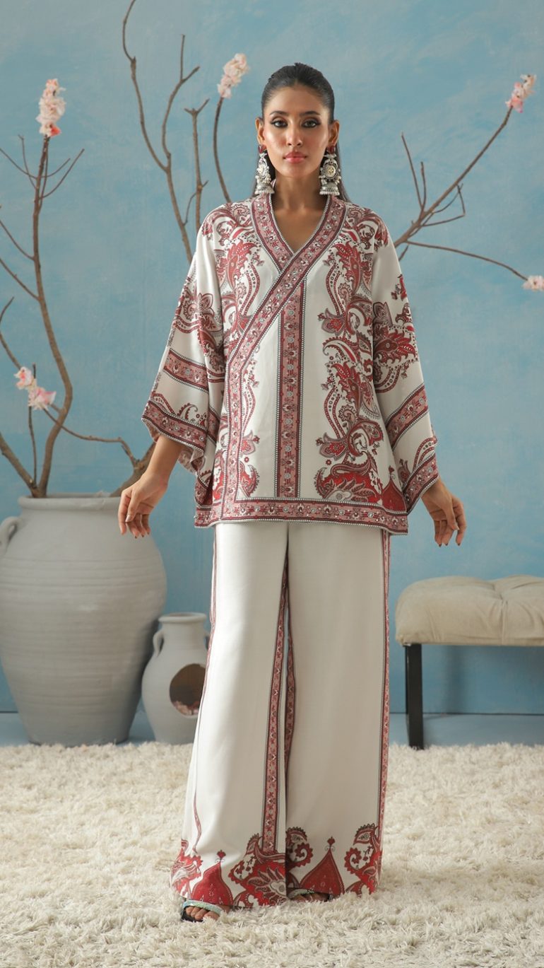 Red Chintz Print Short Jacket with Intricate Borders