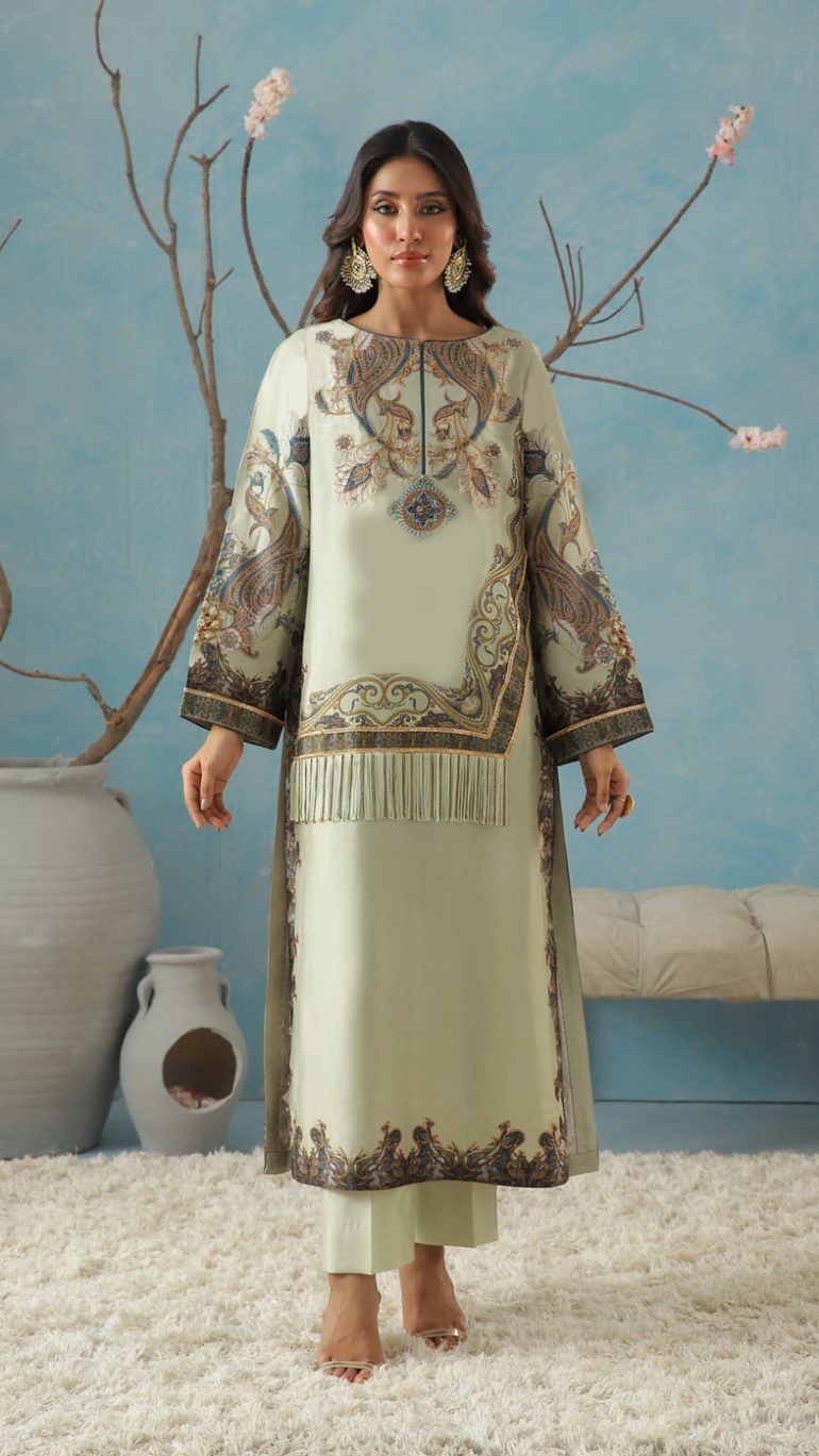 Sage Green Baroque & Paisley Print Kurta