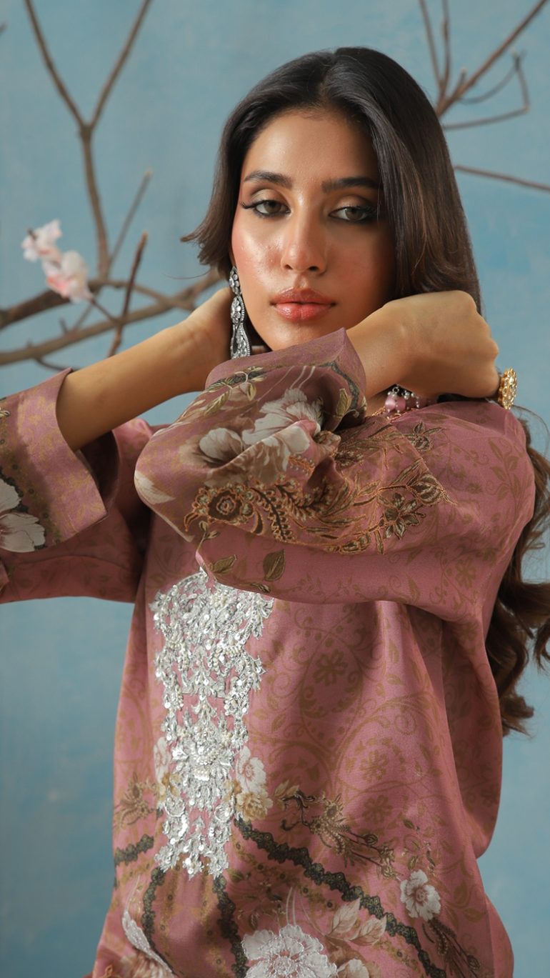 Silk Long Shirt with Golden Zardozi