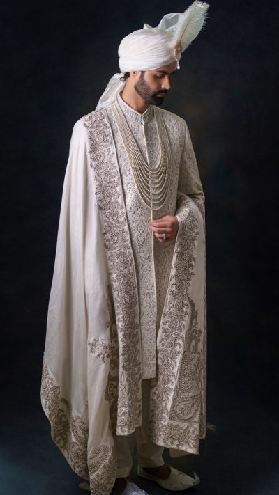 Embroidered Groom Sherwani with Shawl