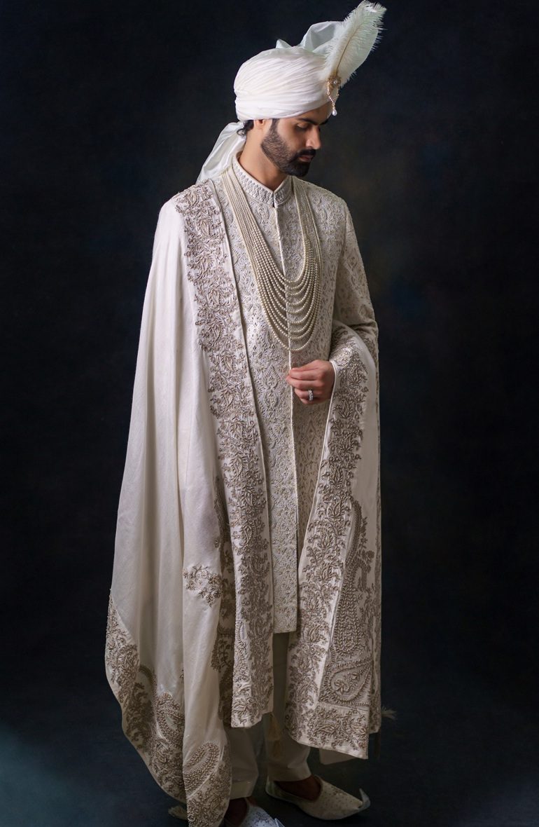 Embroidered Groom Sherwani with Shawl