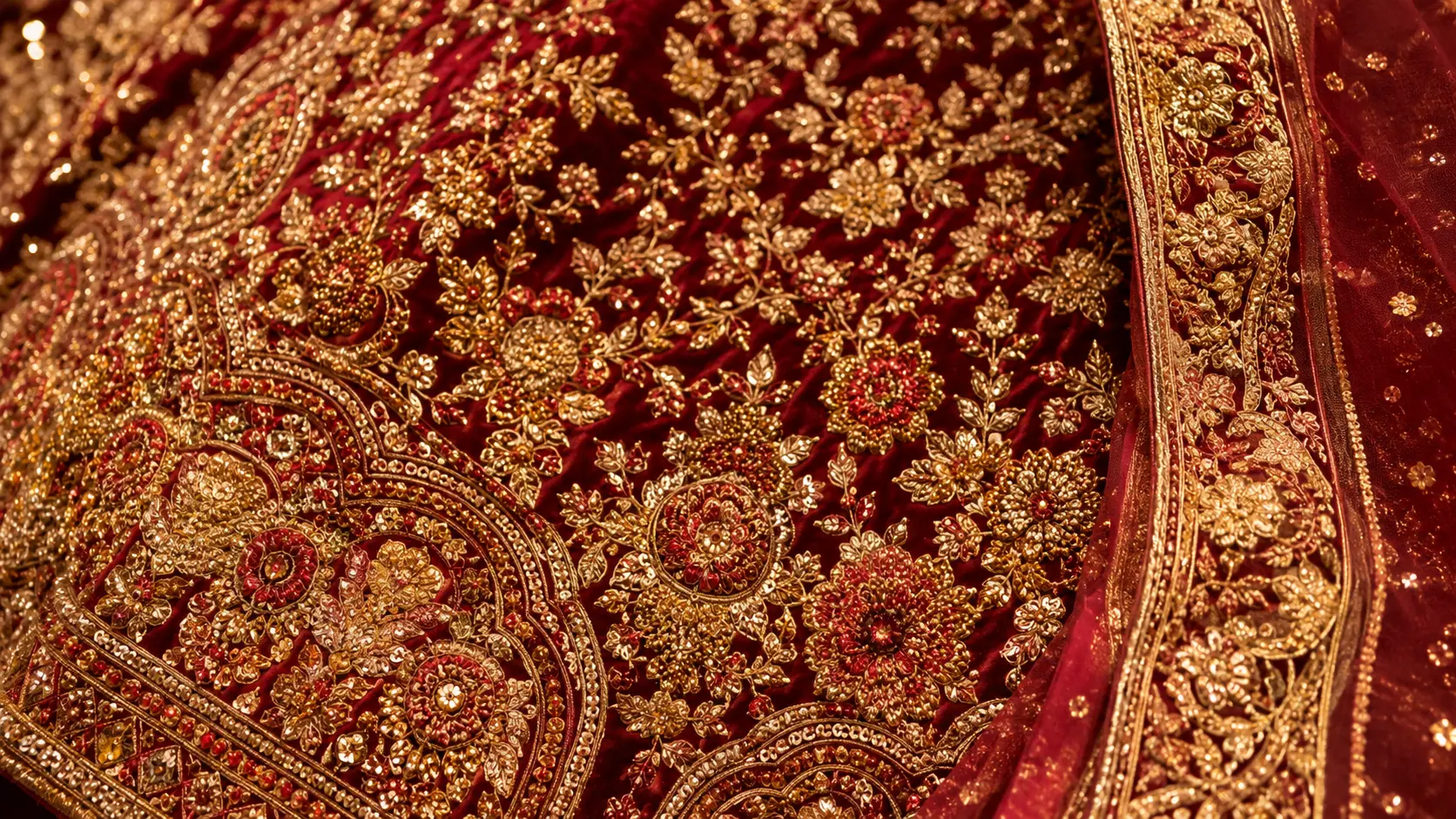 Indian bridal lehenga embroidery for bespoke bridal wear