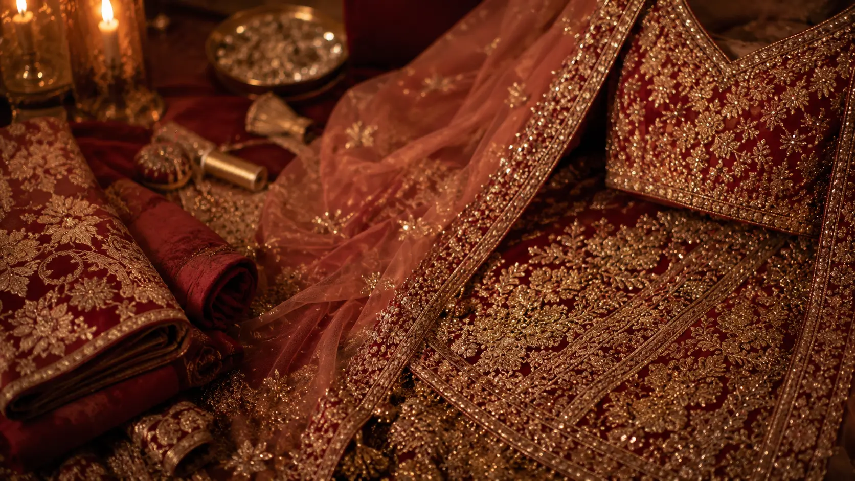 Custom Made Bridal Lehenga fabric and embroidery details