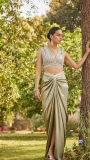 sage-green draped skirt