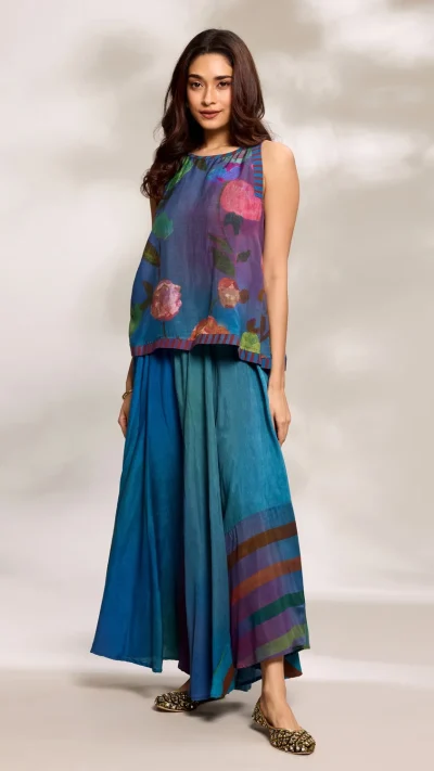 Cobalt Flared Top & Trousers Set
