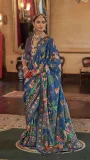 Blue Printed Silk Saree