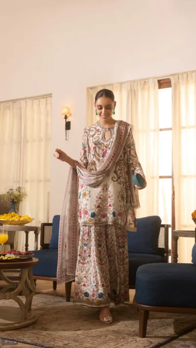 Printed Crepe Silk Sharara Set