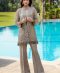 Champagne Gold Embroidered Organza Jacket & Bootcut Trouser Set by Rana Noman