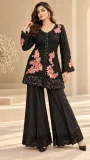 Black Floral Embroidered Sharara Set by Shamaeel Ansari