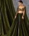 Deep olive-green velvet lehenga with embroidered blouse and cape