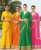Four sarees in yellow, orange, green and pink