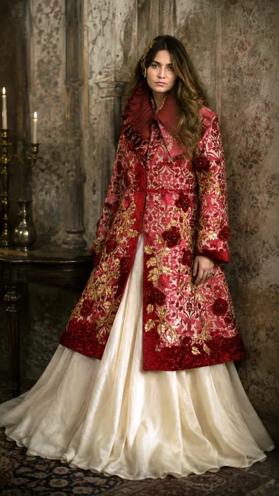Red Couture Jacket & Lehenga Set by Shamaeel Ansari