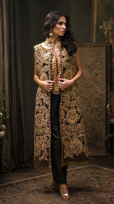 Black & Gold Embroidered Three-Piece Set