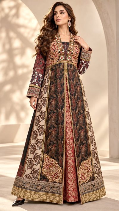 Royal Maroon Embroidered Anarkali Gown by Shamaeel Ansari