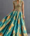 Turquoise, gold and orange printed gown with embroidered bodice